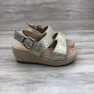 Marc Fisher Sandals Kids 12 Shimmer Soft Gold Suede Buckle Strap Espadrille Shoe